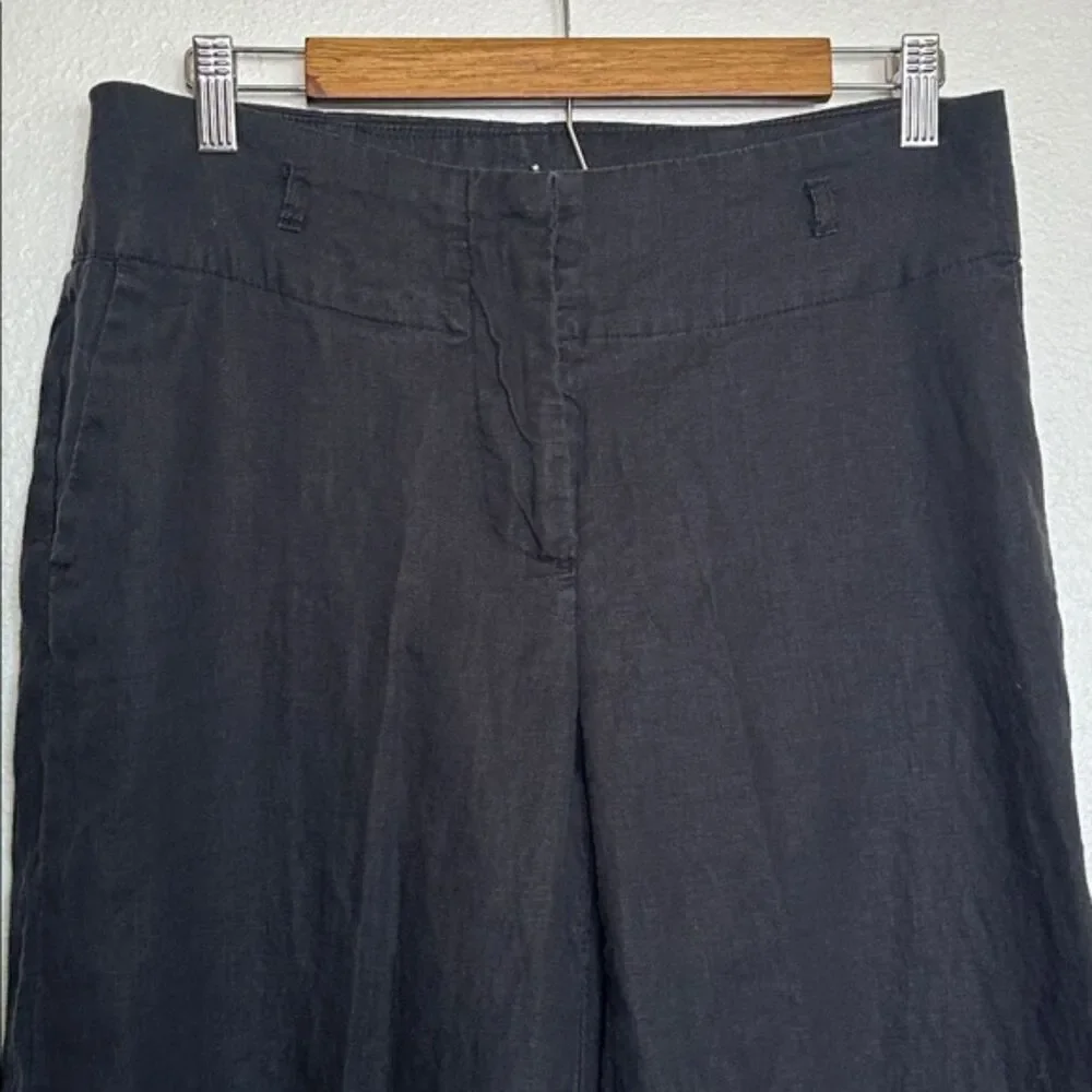 H&M 100% Linen Wide Leg Pants Womens 12 Career Business Breathable Trouser Black